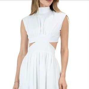 SANTELLA TINA - WHITE MAXI COTTON HIGH NECK DRESS WITH CUT OUT BACK
